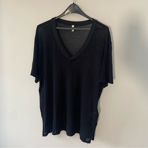 Free People Black Mesh V-neck T-shirt Size M/L
